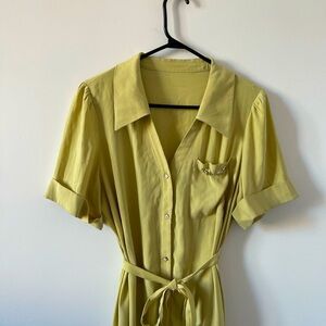 ✨Vintage✨ STUNNING Olive Khaki Green Dress with Pockets - Size L